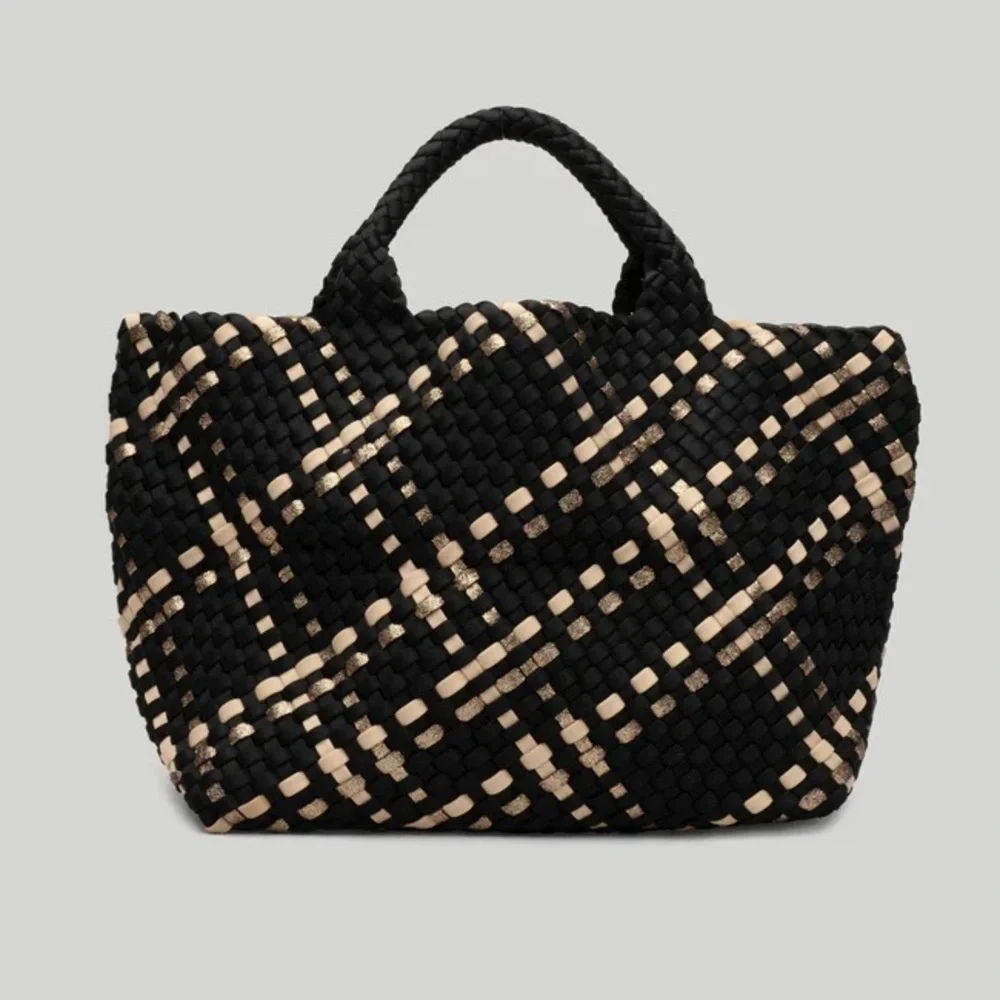 Naghedi Black and Beige Woven Tote